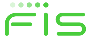 FIS in green lettering with five green dots above the letters flush-left in gradient green color from pale to matching green of the FIS letters