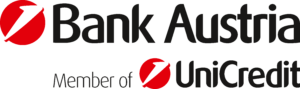 The words Bank Austria above the words Member of UniCredit in black lettering on a white background