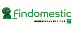 A non-human image followed by the word Findomestic (all in green), with the words Gruppo BNP Paribas in black lettering below and flush right. All on a white background