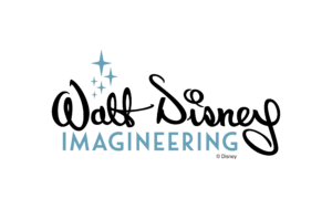 The words Walt Disney in black lettering on top of the word IMAGINEERING in blue lettering